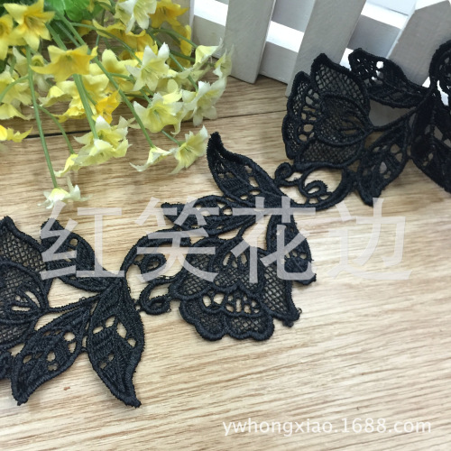 Factory Supply Black Water Soluble Lace Width 8.5cm Vintage Applique DIY Fashion Clothing Headwear Accessories 
