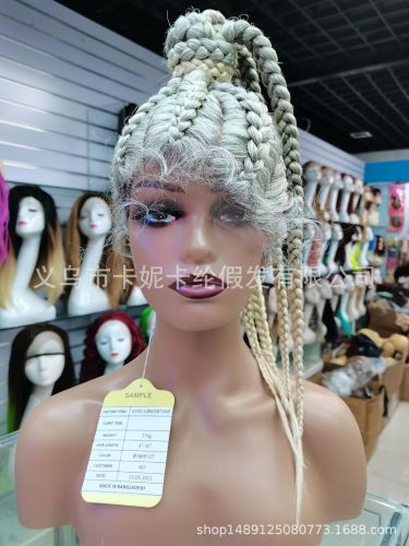 Amazon Cross-Border Multi-Strand Braid Front Lace Synthetic Wigs Braid Lace Wig Black Women