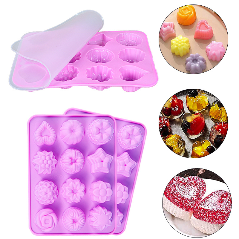 得意洋洋diy烘培模具12连玫瑰花粉色硅胶模具亚马逊凉粉模具