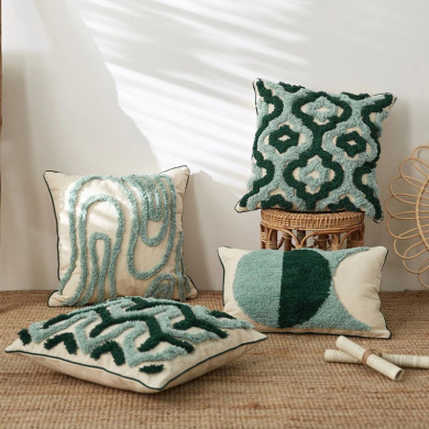 几何刺绣护腰抱枕绣花簇绒手工靠垫沙发枕抱枕