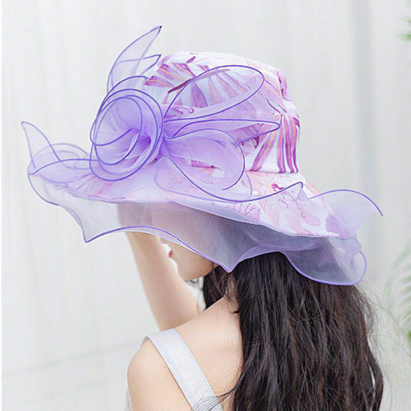 新款蕾丝花边网纱盆帽韩版气质大沿太阳帽女户外防晒遮阳帽子夏季