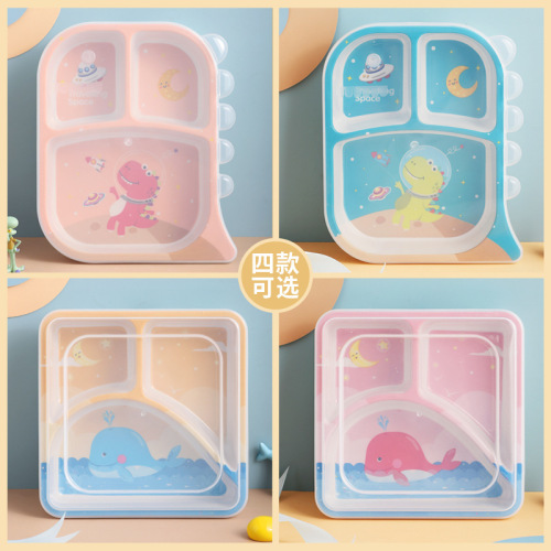 children‘s square lunch box with lid bamboo fiber baby compartment plate dinosaur pattern lunch box maternal and infant store gift customization