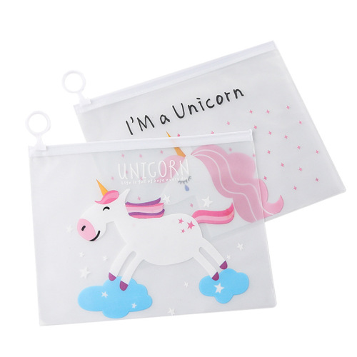 cartoon unicorn zipper pvc file bag transparent waterproof buggy bag office stationery information bag