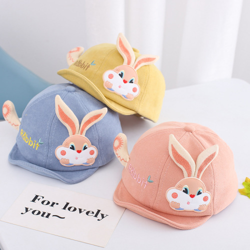 Rabbit Long Eared Rabbit Patch Peaked Cap Baby Spring and Autumn Cloth Cap Thermal and Windproof Soft Brim Hat Children‘s Hat