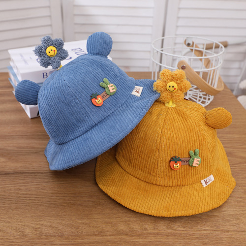 baby korean sunflower basin hat 2021 autumn and winter new corduroy fisherman hat baby travel warm hat