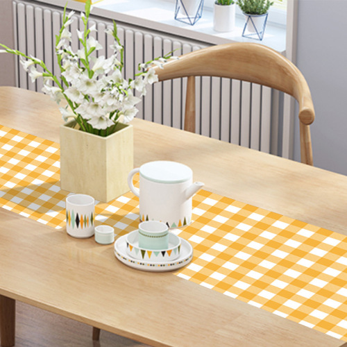 holiday party supplies wedding christmas birthday party decoration yellow and white plaid table runner pillowcase table mat cup mat