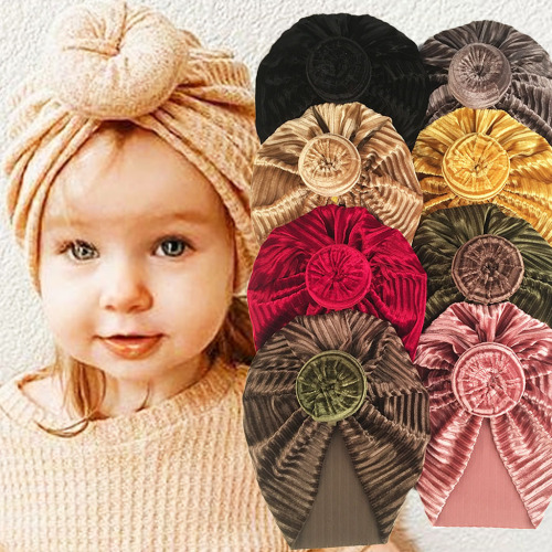 European and American Gold Velvet Striped Donut Children‘s Hat Pullover Cap Autumn and Winter Warm Baby Baby Pullover Cap