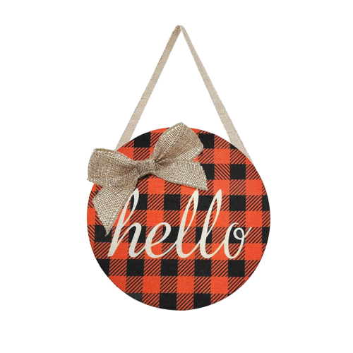 holiday party supplies christmas hello linen bowknot plaid door hanging