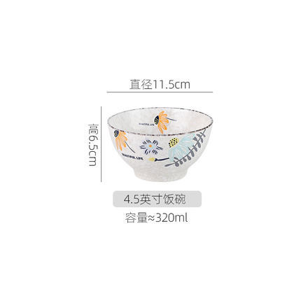 snowflake creative japanese hand-painted ceramic bowl rice bowl simple noodle bowl soup bowl vegetable plate household 5-inch english bowl