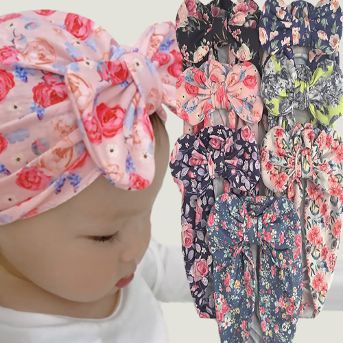 fashion new printed bowknot baby baby hat 7 colors printed soft pullover hat