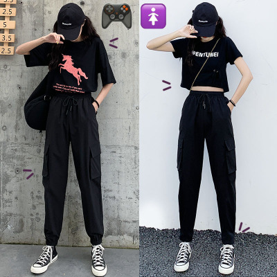 Overalls Women's 2021 Summer New Elastic Ankle Banded Slimming High Waist Loose Straight Women's Casual Sports Pants