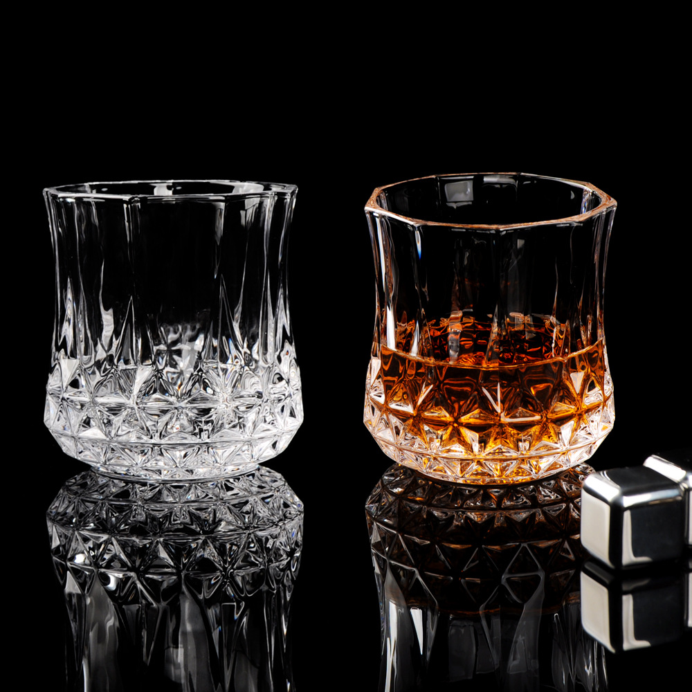 圆柱形水晶玻璃钻石杯威士忌杯洋酒杯欧式古典家用套装水杯