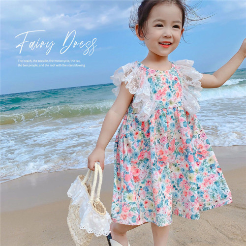 2021 summer new girl floral dress baby princess dress western style children‘s skirt children‘s korean-style skirt