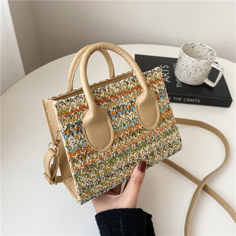 Women's Bag 2021 Small Handbag One Shoulder Bag Straw Women's Bag Crossbody Small Square B