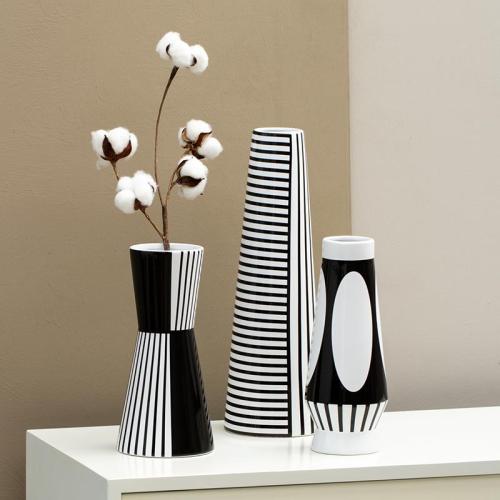 creative workshop black and white ceramic geometric vase dried flower flower decoration fashion minimalist ornament decoration