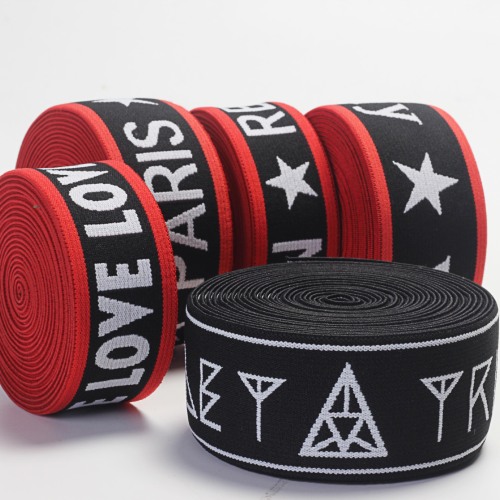 Travel Shang Contrasting Color of Black and Red Popular English Spandex Silk High Elastic Jacquard Elastic Band Black Bottom Ribbon Clothes Accessories Customization