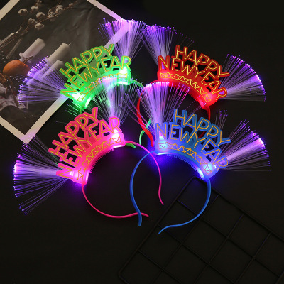 Cross-Border New Arrival Happy New Year Luminous Plastic Hairpin Happy New Year Luminous Toy Factory Wholesale