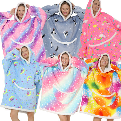 Lazy Blanket Composite Lambswool Pullover Flannel Sweater TV Blanket Hooded Lazy Clothes Outdoor Keep Warm Pajamas
