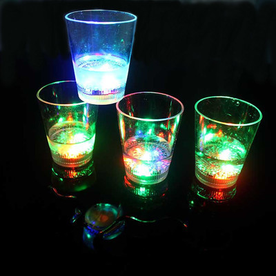 Led Colorful Flash Cup White Wine Glass Luminous Cup Button Luminous Cup Water Cup with Switch Tass