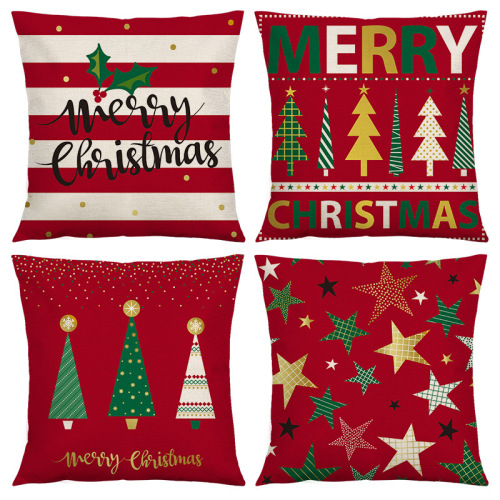 红色圣诞节抱枕套亚麻跨境专供客厅卧室靠垫靠枕