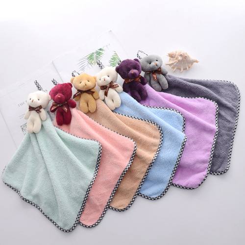 cute diamond bear hand towel coral fleece hanging hand towel soft and comfortable hanging towel for kitchen and toilet