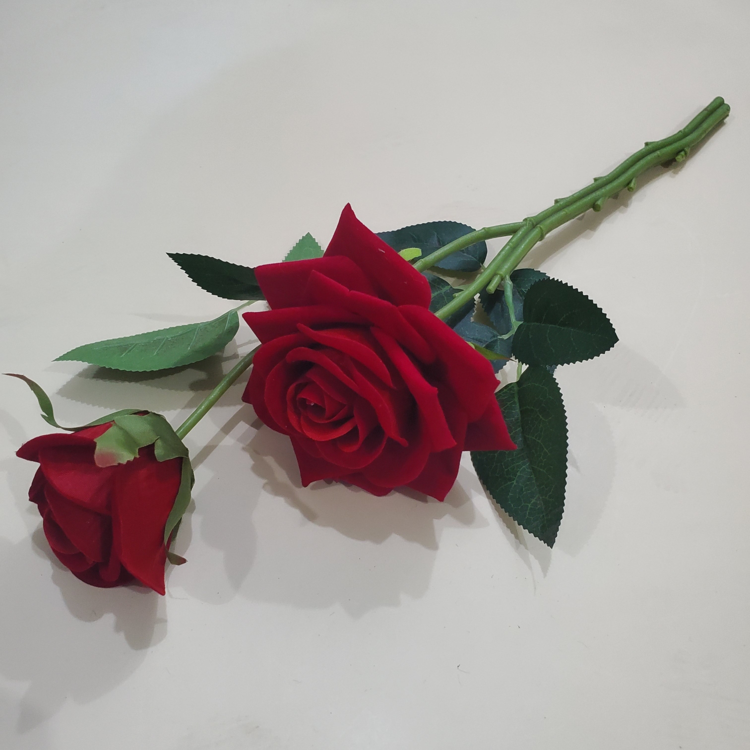 婚庆装饰假花家居摆台塑料仿真玫瑰花画框装饰花绒布二头短枝角玫