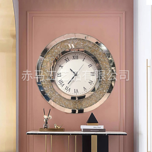 gold diamond rhinestone mirror furniture clock permatex movement clock wall decoration wall clock