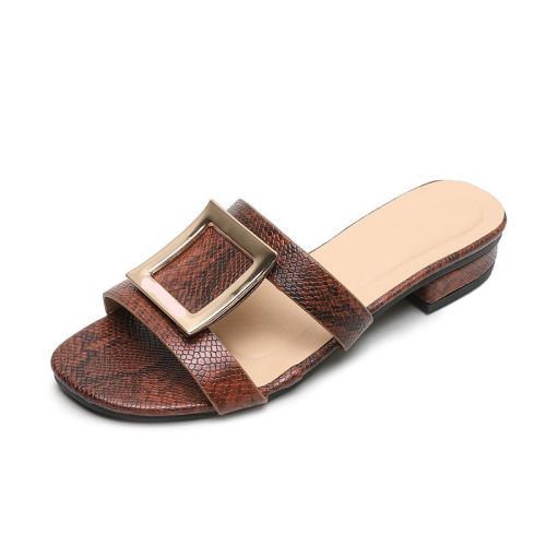 new women‘s slippers low heel outer wear square buckle flip flops casual foreign trade wholesale large size sandals