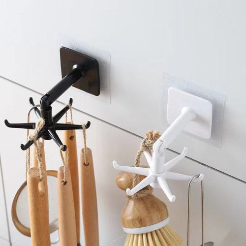 Multifunctional Rotating Six-Claw Hook 360 Degrees Tracelss Paste Punch Free Storage Rack Kitchen Bathroom Storage Hanger