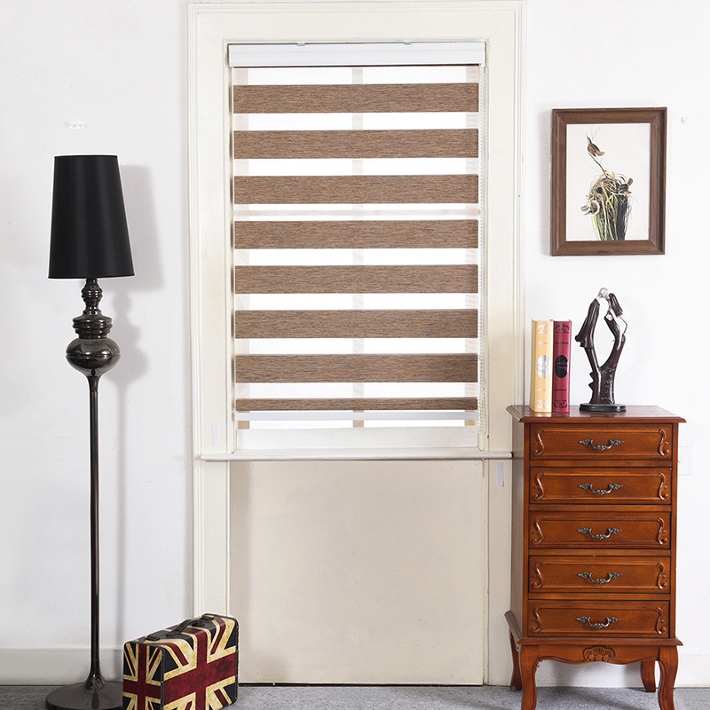 双层窗帘全遮光电动柔纱帘纹理布百叶卷帘客厅飘窗隔热卷帘窗帘