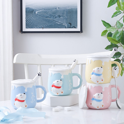 Creative Cup Ceramic Mug High Temperature Resistant Coffee Cup Household Office Water Glass Cute with Cover Spoon Ceramic Cup