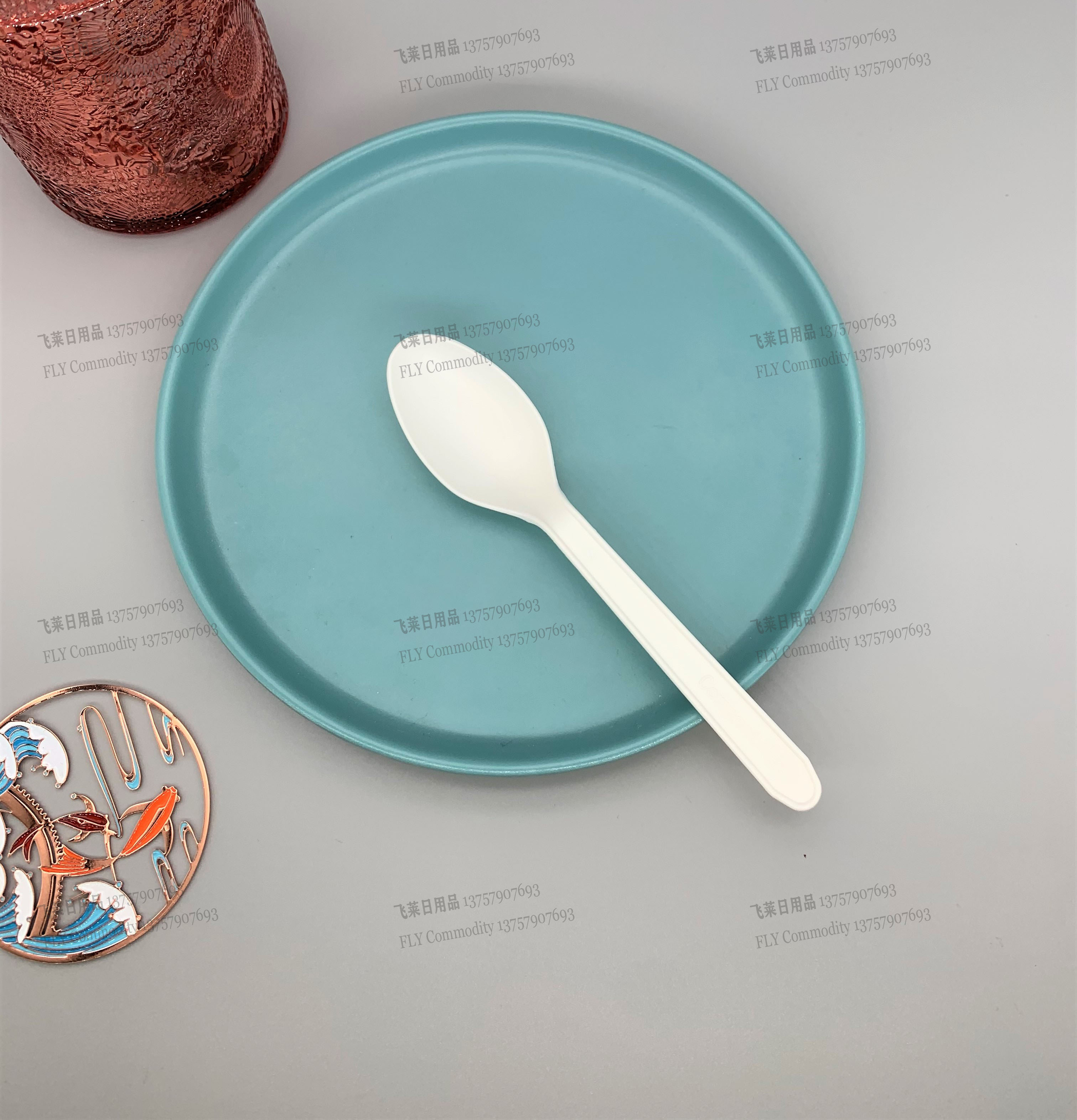 5寸勺pla聚乳酸环保可全降解一次性餐具外卖咖啡勺子甜品小号勺