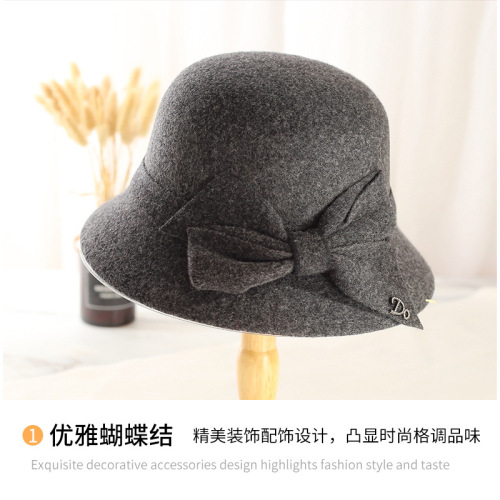 [hat hidden] autumn and winter warm wool basin hat middle-aged and elderly hat female fashion woolen bowler hat bucket hat tide