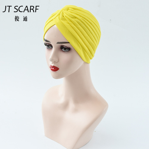 European and American Foreign Trade Solid Color Double-Layer Stretch Toque Indian Hat Nationality-Featured Cap Arabian Hat Yoga Hat Pullover Headscarf