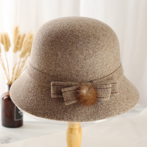 [hat hidden] mom style hat middle-aged and elderly hat wool warm cold-proof bucket hat short old fisherman hat