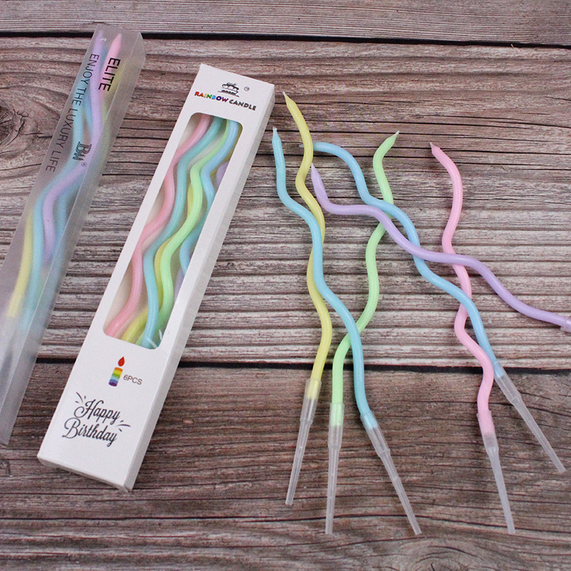 Wholesale Birthday Candle Rainbow Candle Curve Candle Birthday Cake Candle Pencil Candle Colored Can