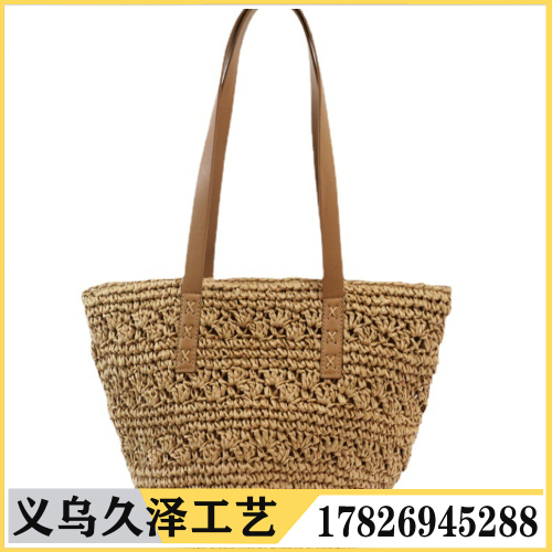 Fashion Woven Tote Bag Vacation Style Beach Bag Trendy Bag Summer Retro Straw Bag Large Capacity Shoulder Class