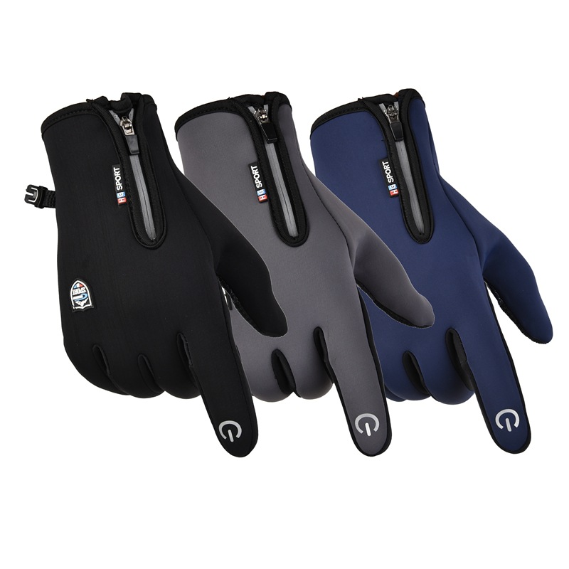 Autumn and Winter Sports Cycling Gloves Windproof Waterproof Touch Screen Zipper Gloves Fleece Warm 