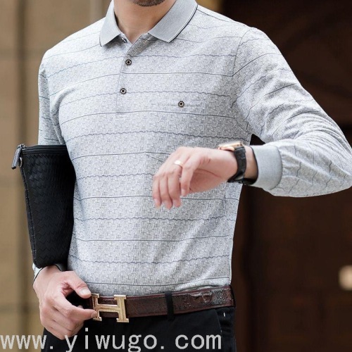 021 Autumn New Men‘s Lapel Long Sleeve T Dad Wear Casual Long Sleeve Stall Market Supply Factory Price Wholesale 