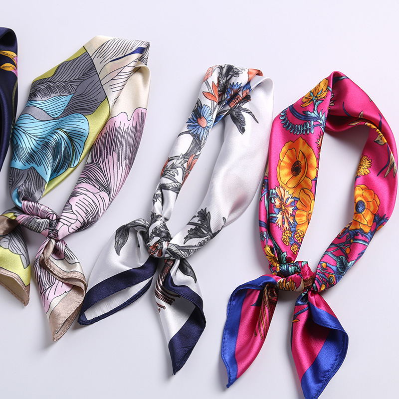 Korean Style Silk-like Satin Printed Small Square Scarf 60 P...