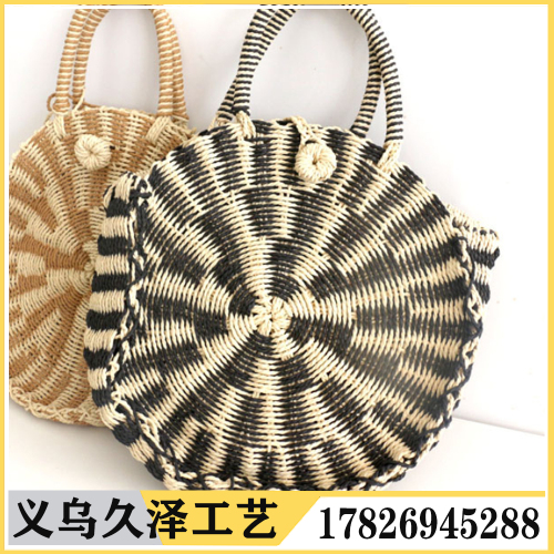 new fresh straw bag women‘s bag holiday beach hand woven bag round portable straw bag