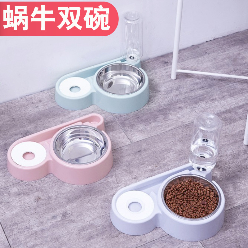 Pet Double Bowl Dog Drink Fountain Water Floating Bowl Snail Cat Dual-Purpose Bowl Stainless Steel D