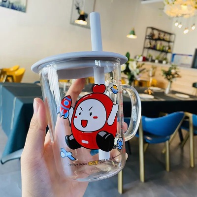 Liluqi Children's Cups Large Capacity with Scale Straw Glass Cup Milk Cup Baby Drinking Water Stop Breastmilk Feeding Cup