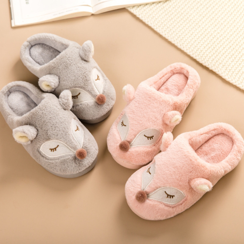 Best-Selling New Type Cotton Slippers Female Winter Furry Men and Women Couple Thickened Cartoon Fox Cute Home Cotton Slippers