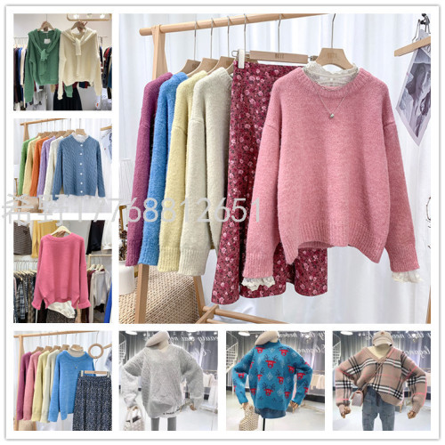 Autumn Winter Women‘s Wear Sweater Tail Goods Thick Sweater Stock Foreign Trade Stall Women‘s Clothing Miscellaneous Fashion Knitted Pullover Sweater