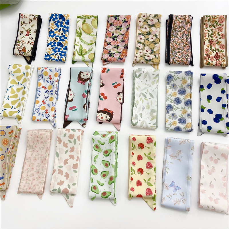 Fruit Floral Silk Scarf Hair Band French Retro Ribbon Sweet ...