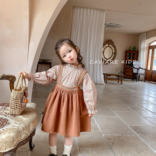 Caviar Children‘s Clothing Autumn New Q2178qz Two-Color Embroidered Suspender Skirt