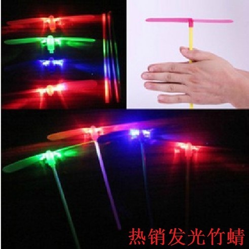 luminous bamboo dragonfly flash bamboo dragonfly flying sky fairy toy stall hot sale luminous flash toy wholesale