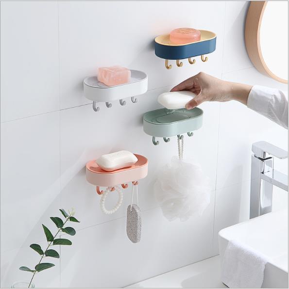 Double-Layer Drain with Hook Wall-Mounted Bathroom Soap Hold...