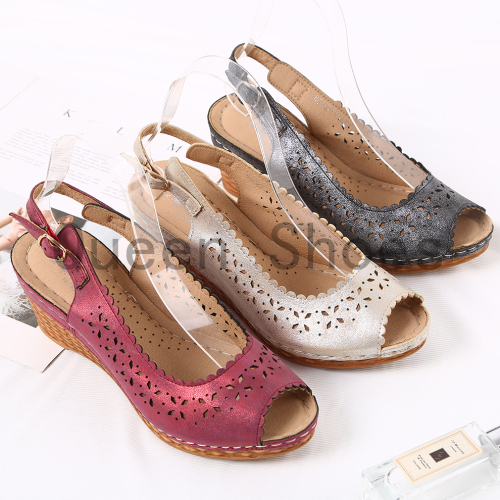 women‘s peep toe sandals wedge hollow-out breathable women‘s sandals fishmouth shaped sandals